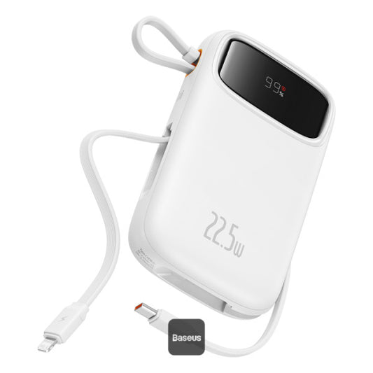 Baseus QPow2 Dual-Cable Power Bank 10000mAh 22.5W White - بيسوس باور بانك 10000 مللي أمبير 22.5 واط أبيض