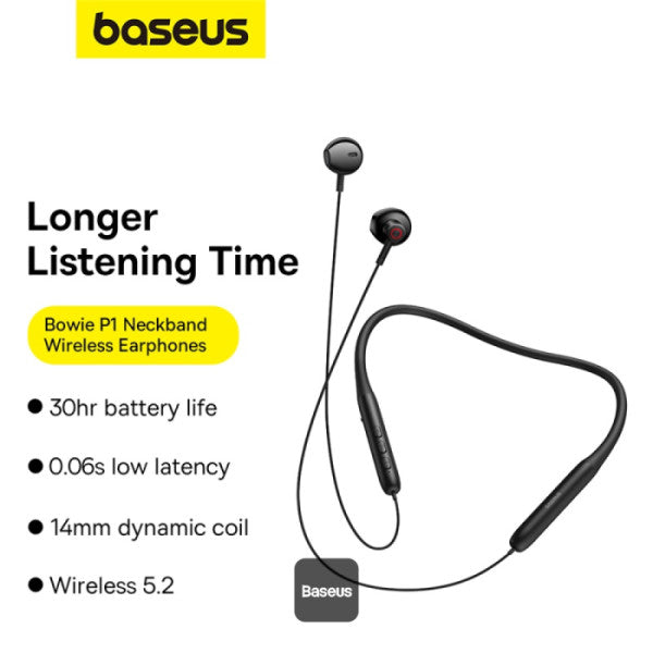سماعات باسيوس بوي P1 نيك باند أسود - Baseus Bowie P1 Neckband Earphones Black