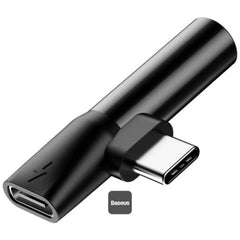 محول صوتي Baseus L41 من Type-C إلى Type-C ومنفذ 3.5 ملم (شحن + موسيقى) - أسود | Baseus L41 Audio Converter Type-C to Type-C & 3.5mm Jack Adapter (Charge + Music) - Black