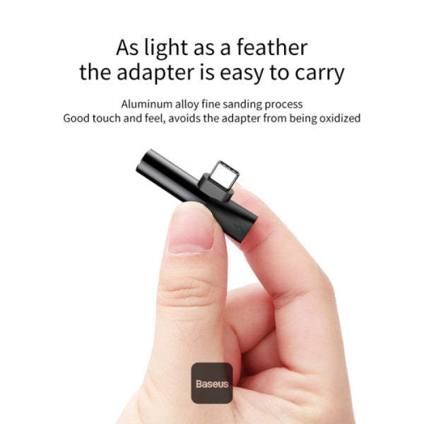 محول صوتي Baseus L41 من Type-C إلى Type-C ومنفذ 3.5 ملم (شحن + موسيقى) - أسود | Baseus L41 Audio Converter Type-C to Type-C & 3.5mm Jack Adapter (Charge + Music) - Black