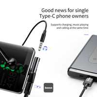 محول صوتي Baseus L41 من Type-C إلى Type-C ومنفذ 3.5 ملم (شحن + موسيقى) - أسود | Baseus L41 Audio Converter Type-C to Type-C & 3.5mm Jack Adapter (Charge + Music) - Black