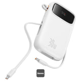 Baseus QPow 2 Power Bank 20000mAh 30W White (2 Built-in Cables) | باور بانك بيسوس كيو باو 2 بسعة 20000 مللي أمبير 30 واط أبيض (كابلين مدمجين)