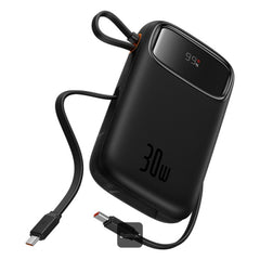 Baseus QPow 2 Power Bank 20000mAh 30W Black (2 Built-in Cables) - بطارية بيسوس كيو باو 2 المحمولة 20000 مللي أمبير 30 واط أسود بكابلين مدمجين