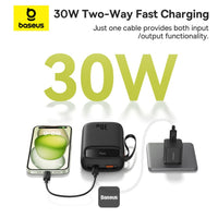 Baseus QPow 2 Power Bank 20000mAh 30W Black (2 Built-in Cables) - بطارية بيسوس كيو باو 2 المحمولة 20000 مللي أمبير 30 واط أسود بكابلين مدمجين