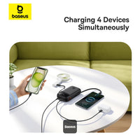 Baseus QPow 2 Power Bank 20000mAh 30W Black (2 Built-in Cables) - بطارية بيسوس كيو باو 2 المحمولة 20000 مللي أمبير 30 واط أسود بكابلين مدمجين