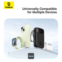 Baseus QPow 2 Power Bank 20000mAh 30W Black (2 Built-in Cables) - بطارية بيسوس كيو باو 2 المحمولة 20000 مللي أمبير 30 واط أسود بكابلين مدمجين