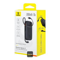 Baseus QPow 2 Power Bank 20000mAh 30W Black (2 Built-in Cables) - بطارية بيسوس كيو باو 2 المحمولة 20000 مللي أمبير 30 واط أسود بكابلين مدمجين