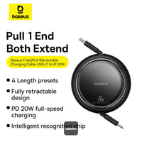 كابل بيسوس قابل للسحب USB-C إلى آيفون 20W 1 متر | Baseus Free2Pull Retractable Cable C to iPhone 20W 1m