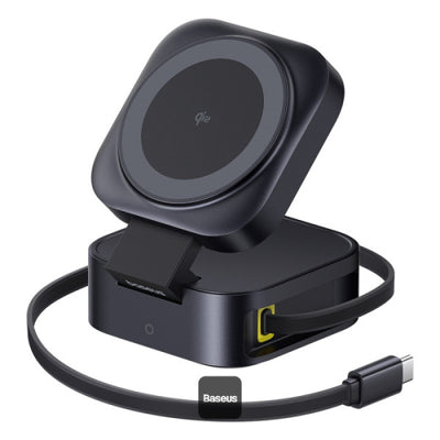 Baseus PicoGo 2-in-1 Magnetic Wireless Charger Qi2 67W Black with Cable Type-C 100W | شاحن بيسوس بيكو جو اللاسلكي المغناطيسي 2 في 1 كيو آي 2 بقوة 67 واط أسود مع كابل تايب سي 100 واط