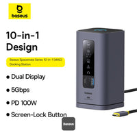 Baseus Spacemate Series 10-in-1 MAC Docking Station Hub - Grey - محطة إرساء بيسوس 10 في 1 للماك