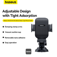 Baseus UltraControl Go Series Clamp-Type Phone Holder (Suction Cup Version) UltraStable Dashboard/Windshield Mount - Black | حامل هاتف بيسوس الترا كنترول جو بمشبك وكوب شفط للوحة القيادة والزجاج الأمامي - أسود