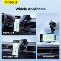 Baseus UltraControl Go Series Clamp-Type Phone Holder (Suction Cup Version) UltraStable Dashboard/Windshield Mount - Black | حامل هاتف بيسوس الترا كنترول جو بمشبك وكوب شفط للوحة القيادة والزجاج الأمامي - أسود