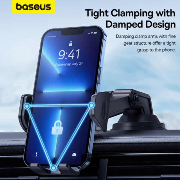 Baseus UltraControl Go Series Clamp-Type Phone Holder (Suction Cup Version) UltraStable Dashboard/Windshield Mount - Black | حامل هاتف بيسوس الترا كنترول جو بمشبك وكوب شفط للوحة القيادة والزجاج الأمامي - أسود