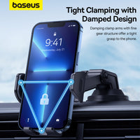 Baseus UltraControl Go Series Clamp-Type Phone Holder (Suction Cup Version) UltraStable Dashboard/Windshield Mount - Black | حامل هاتف بيسوس الترا كنترول جو بمشبك وكوب شفط للوحة القيادة والزجاج الأمامي - أسود