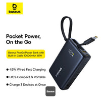 Baseus PicoGo Power Bank 10000mAh 45W Black - باور بانك بيسوس بيكو جو 10000 مللي أمبير 45 واط أسود