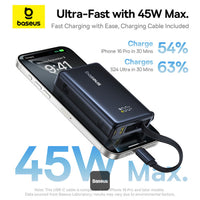 Baseus PicoGo Power Bank 10000mAh 45W Black - باور بانك بيسوس بيكو جو 10000 مللي أمبير 45 واط أسود