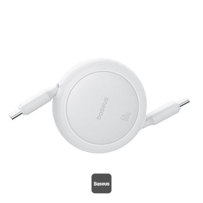 Baseus Free2Pull Mini Retractable Type-C Cable 60W Fast Charging 1M - White | كابل تايب سي قابل للسحب بيسوس فري تو بول ميني شحن سريع 60 واط 1 متر - أبيض