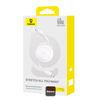 Baseus Free2Pull Mini Retractable Type-C Cable 60W Fast Charging 1M - White | كابل تايب سي قابل للسحب بيسوس فري تو بول ميني شحن سريع 60 واط 1 متر - أبيض