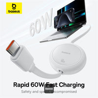 Baseus Free2Pull Mini Retractable Type-C Cable 60W Fast Charging 1M - White | كابل تايب سي قابل للسحب بيسوس فري تو بول ميني شحن سريع 60 واط 1 متر - أبيض