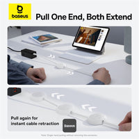 Baseus Free2Pull Mini Retractable Type-C Cable 60W Fast Charging 1M - White | كابل تايب سي قابل للسحب بيسوس فري تو بول ميني شحن سريع 60 واط 1 متر - أبيض