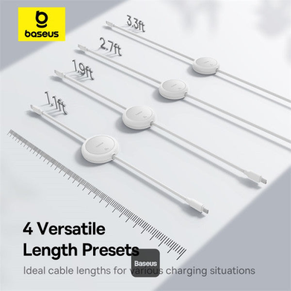 Baseus Free2Pull Mini Retractable Type-C Cable 60W Fast Charging 1M - White | كابل تايب سي قابل للسحب بيسوس فري تو بول ميني شحن سريع 60 واط 1 متر - أبيض