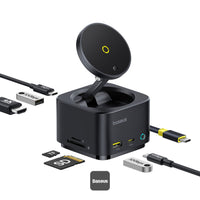 هاب Baseus MagPro II 7 في 1 مع شحن لاسلكي مغناطيسي | Baseus MagPro II 7-in-1 HUB Magnetic Wireless Charging 15W Black
