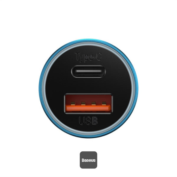 شاحن سيارة بيسوس جولدن كونتاكتور ماكس 60 واط بمنفذي USB-C وUSB-A للشحن السريع | Baseus Golden Contactor Max 60W Car Charger USB-C & USB-A Fast Charging