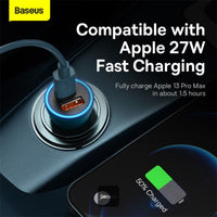 شاحن سيارة بيسوس جولدن كونتاكتور ماكس 60 واط بمنفذي USB-C وUSB-A للشحن السريع | Baseus Golden Contactor Max 60W Car Charger USB-C & USB-A Fast Charging