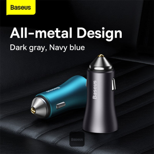 شاحن سيارة بيسوس جولدن كونتاكتور ماكس 60 واط بمنفذي USB-C وUSB-A للشحن السريع | Baseus Golden Contactor Max 60W Car Charger USB-C & USB-A Fast Charging