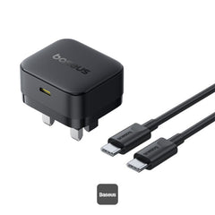 Baseus Palm Charger 1C 30W UK Black (With Cable C→C 60W 1m Black) | شاحن بيسوس بالم 1C 30 واط UK أسود