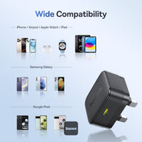 Baseus Palm Charger 1C 30W UK Black (With Cable C→C 60W 1m Black) | شاحن بيسوس بالم 1C 30 واط UK أسود