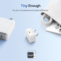 Baseus Palm Charger 1C 30W UK White (With Cable C→C 60W 1m White) | شاحن بيسوس بالم 1C 30 واط UK أبيض
