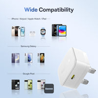 Baseus Palm Charger 1C 30W UK White (With Cable C→C 60W 1m White) | شاحن بيسوس بالم 1C 30 واط UK أبيض