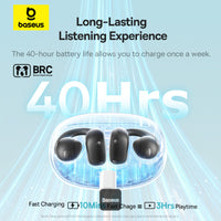 Baseus Bowie MC1 Open-Ear Ear Clip Headphones Bluetooth 5.4 40H Battery AI Bass IP57 - White | سماعات بيسوس بوي MC1 مفتوحة الأذن كليب لاسلكية بلوتوث 5.4 بطارية 40 ساعة باس ذكي مقاومة للماء IP57 - أبيض