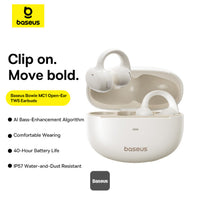 Baseus Bowie MC1 Open-Ear Ear Clip Headphones Bluetooth 5.4 40H Battery AI Bass IP57 - White | سماعات بيسوس بوي MC1 مفتوحة الأذن كليب لاسلكية بلوتوث 5.4 بطارية 40 ساعة باس ذكي مقاومة للماء IP57 - أبيض