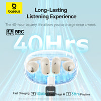 Baseus Bowie MC1 Open-Ear Ear Clip Headphones Bluetooth 5.4 40H Battery AI Bass IP57 - White | سماعات بيسوس بوي MC1 مفتوحة الأذن كليب لاسلكية بلوتوث 5.4 بطارية 40 ساعة باس ذكي مقاومة للماء IP57 - أبيض