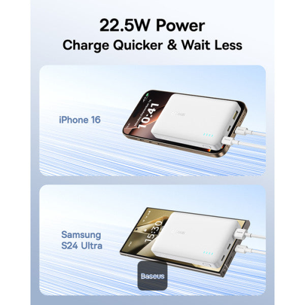 Baseus EnerFill FP21 Power Bank 10000mAh 22.5W White (With Cable C→C 30cm 20V/3A) | بيسوس إنرفيل باور بانك 10000 مللي أمبير 22.5 واط أبيض