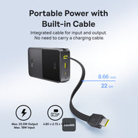 Baseus EnerFill FC51 Bipow2 Pro Power Bank 20000mAh 22.5W Black Built-in Cable - باور بانك بيسوس انرفيل FC51 بايباو 2 برو 20000 مللي أمبير 22.5 واط أسود بكيبل مدمج