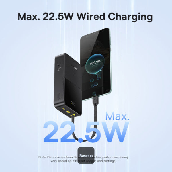Baseus EnerFill FC51 Bipow2 Pro Power Bank 20000mAh 22.5W Black Built-in Cable - باور بانك بيسوس انرفيل FC51 بايباو 2 برو 20000 مللي أمبير 22.5 واط أسود بكيبل مدمج