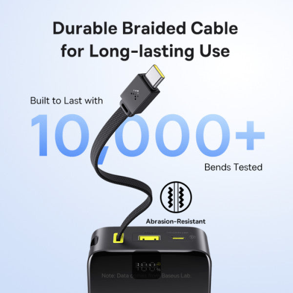 Baseus EnerFill FC51 Bipow2 Pro Power Bank 20000mAh 22.5W Black Built-in Cable - باور بانك بيسوس انرفيل FC51 بايباو 2 برو 20000 مللي أمبير 22.5 واط أسود بكيبل مدمج