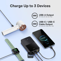 Baseus EnerFill FC51 Bipow2 Pro Power Bank 20000mAh 22.5W Black Built-in Cable - باور بانك بيسوس انرفيل FC51 بايباو 2 برو 20000 مللي أمبير 22.5 واط أسود بكيبل مدمج
