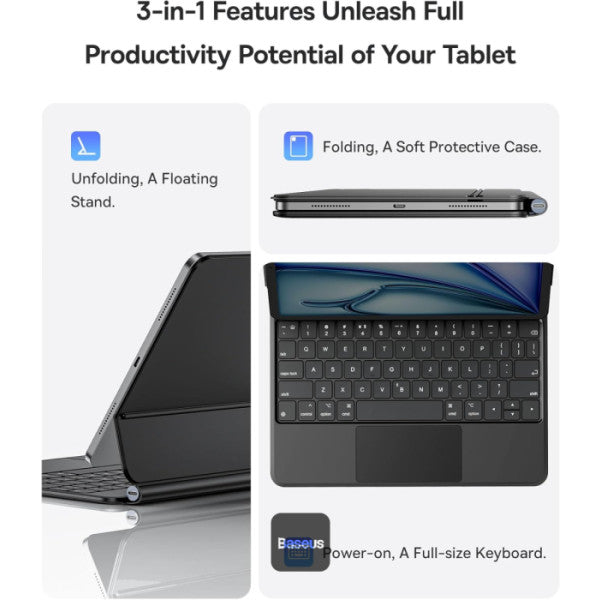 Baseus Brilliance Series 2 Keyboard Case for iPad Pro 11" & iPad Air 10.9" - Magnetic, Touchpad, Smart Sleep - Black - كيبورد كفر بيسيوس بريليانس سيريز 2 لآيباد برو 11 بوصة وآيباد اير 10.9 بوصة - مغناطيسي مع تاتش باد - أسود