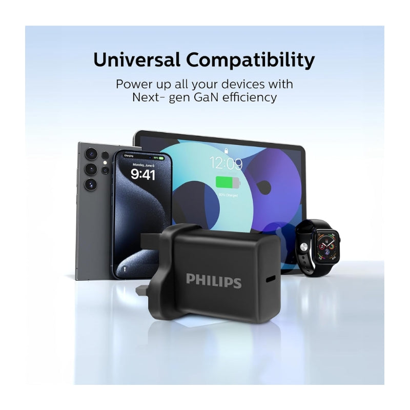 Philips Wall charger 30W with cable C-C DLP5312NB Black | شاحن حائط فيليبس 30 واط مع كيبل C-C DLP5312NB أسود