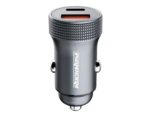 شاحن سيارة روك روز Ranger بمنفذي يو اس بي اي وتايب سي وبقدرة شحن 30 واط | RockRose Ranger PQ GT 30W PD & QC 3.0 Dual Port Car Phone Charger Adapter