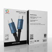 كيبل ماستر مظفر تايب سي الى تايب سي بقدرة شحن 100 واط - ازرق داكن | Master Braided 100W USB-C to USB-C Cable - Dark Blue