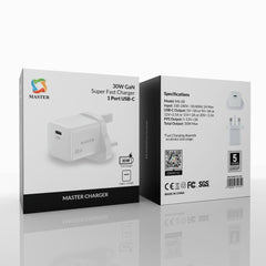 Master 30W Fast Charger 1-Port USB-C – White | شاحن ماستر 30 وات منفذ واحد USB-C أبيض
