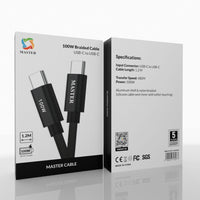 كيبل ماستر مظفر تايب سي الى تايب سي بقدرة شحن 100 واط وطول 1.2 متر | Master Braided 100W Cable USB-C to USB-C 1.2M