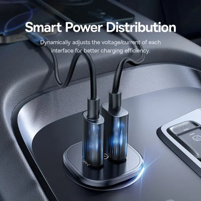 شاحن سيارة بيسوس جو تريب DP1 سريع 30 واط بمنفذي USB-C وUSB-A – أسود كوني | Baseus GoTrip DP1 30W Fast Car Charger USB-C & USB-A Cosmic Black