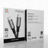 كيبل ماستر مظفر تايب سي الى تايب سي بقدرة شحن 240 واط وسرعة 40 Gbps ودعم 8K بطول 1 متر - رمادي | Master Braided 240W/40Gbps/8K60Hz Cable USB-C to USB-C 1M - Gray