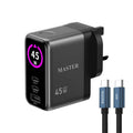 شاحن ماستر 45 واط مع كيبل 60 واط سي إلى سي - رمادي | Master 45W Charger with Cable 60W USB-C to USB-C - Gray